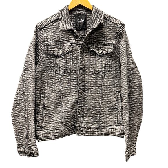 Switch Remarkable Jacket Mens Large Trucker Gray Black Textured Denim Button Up - Picture 1 of 8